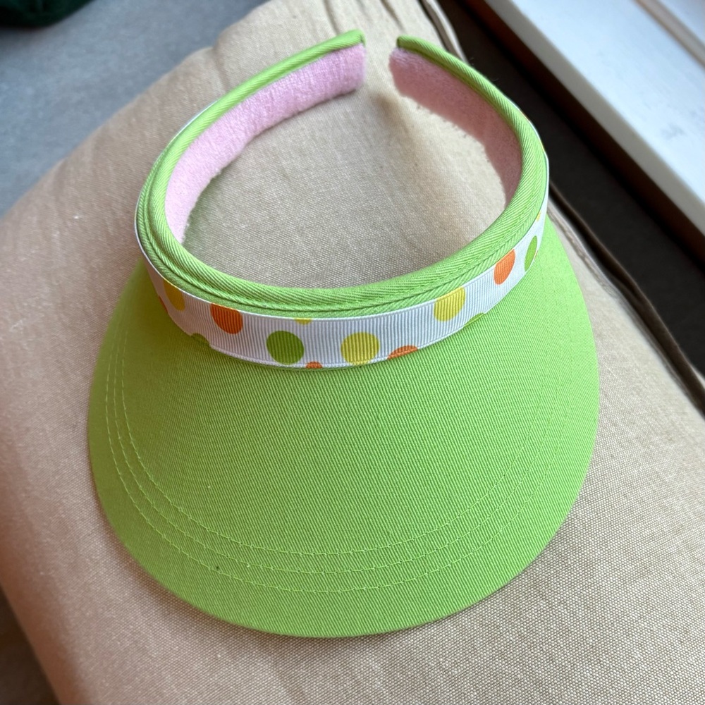 Lime Green Sun Visor with Polka Dots - Picture 2 of 5